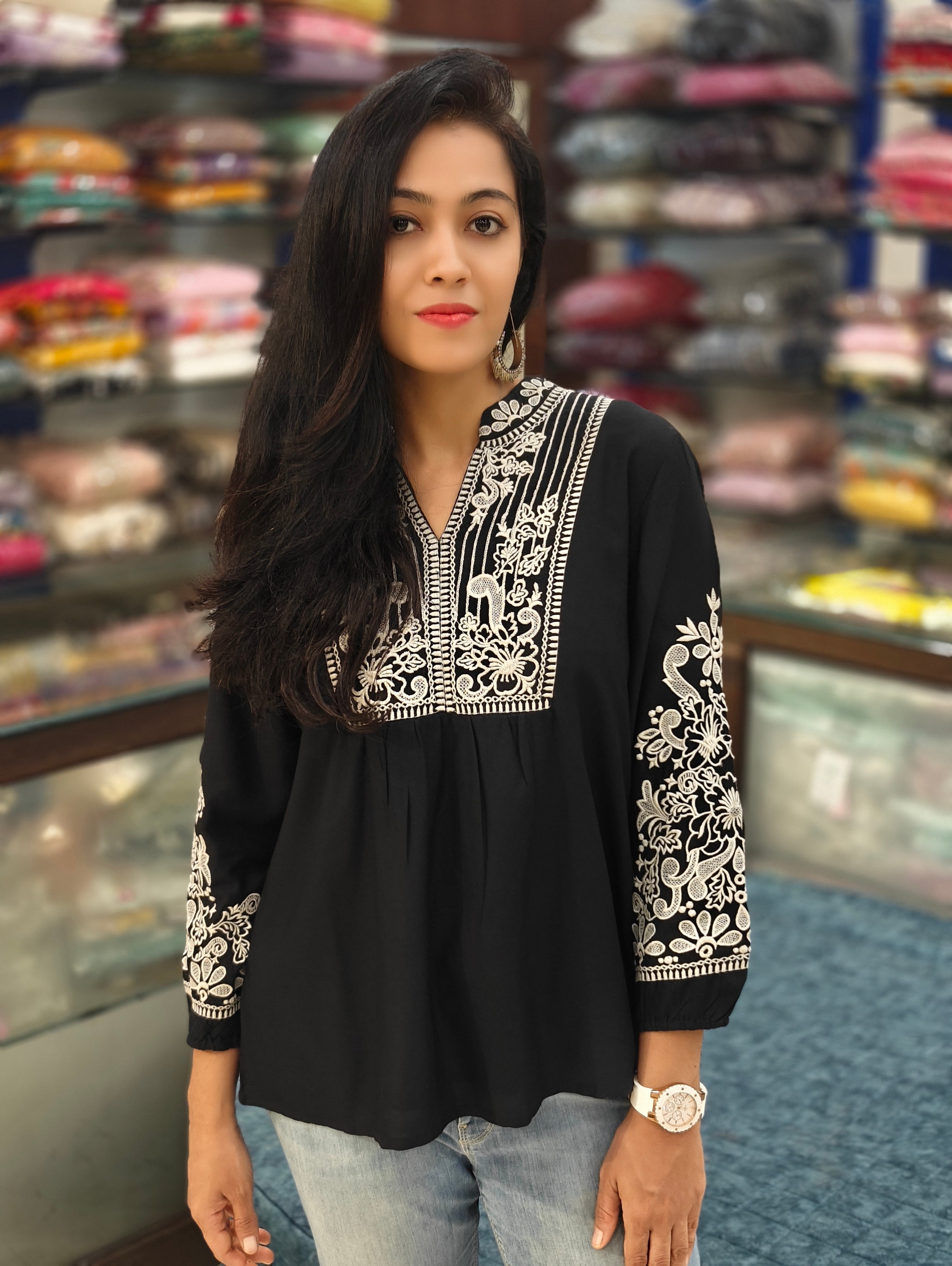 Black Boho Style Short Kurti 011563