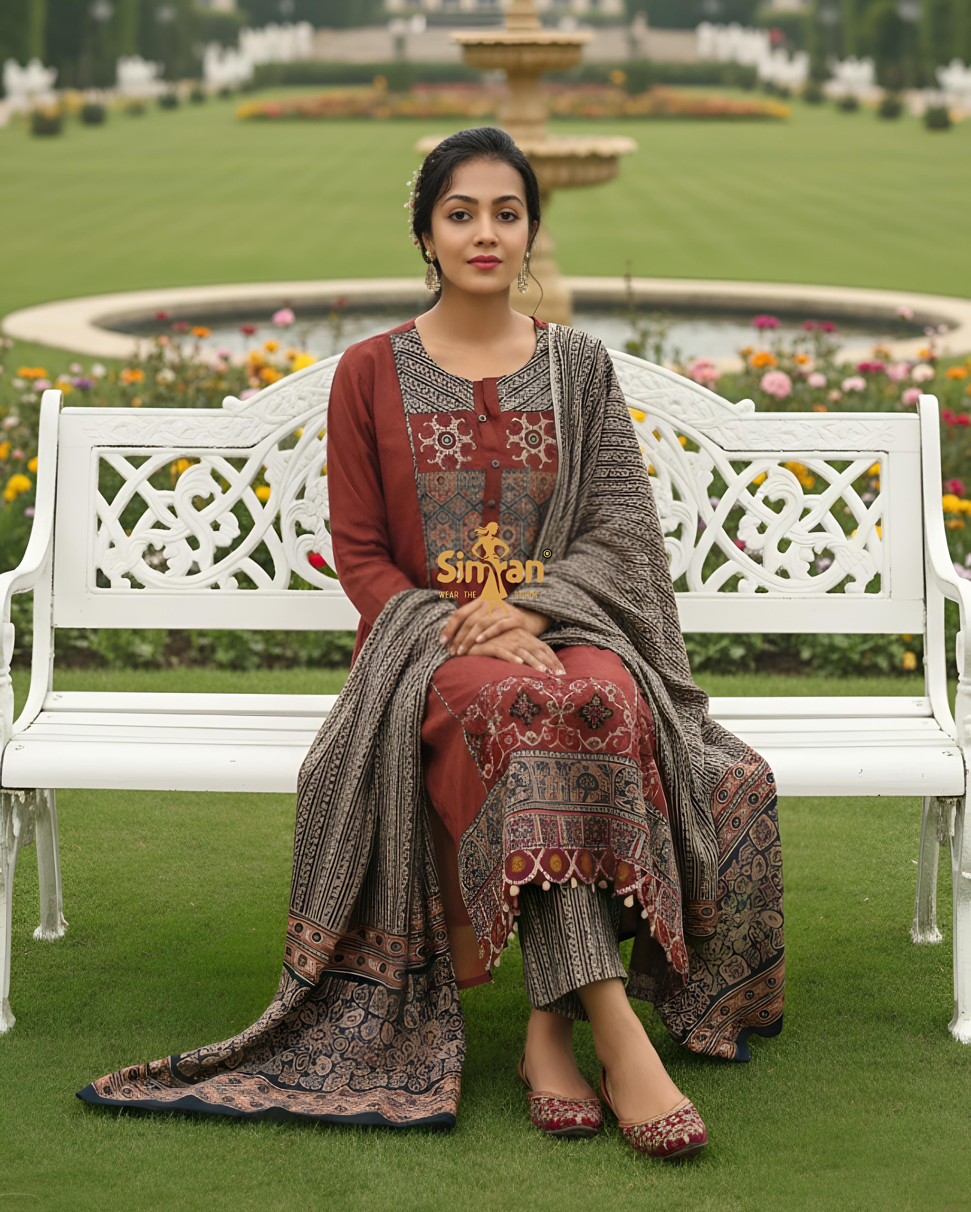 Pure Cotton Kurti Pant Dupatta Set 014930