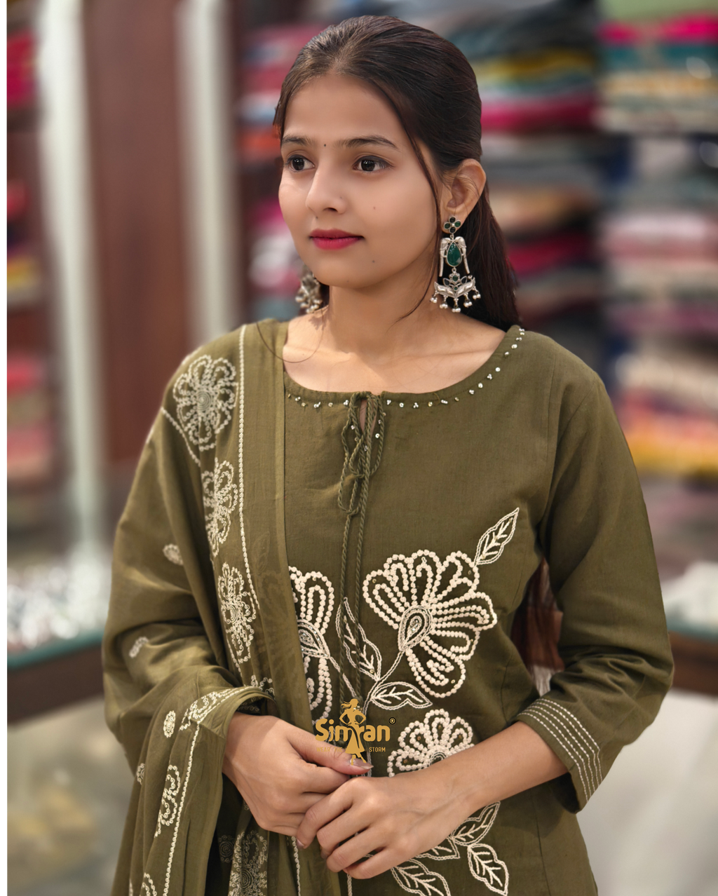 Pure Cotton  Kurti Pant Dupatta Set 014365