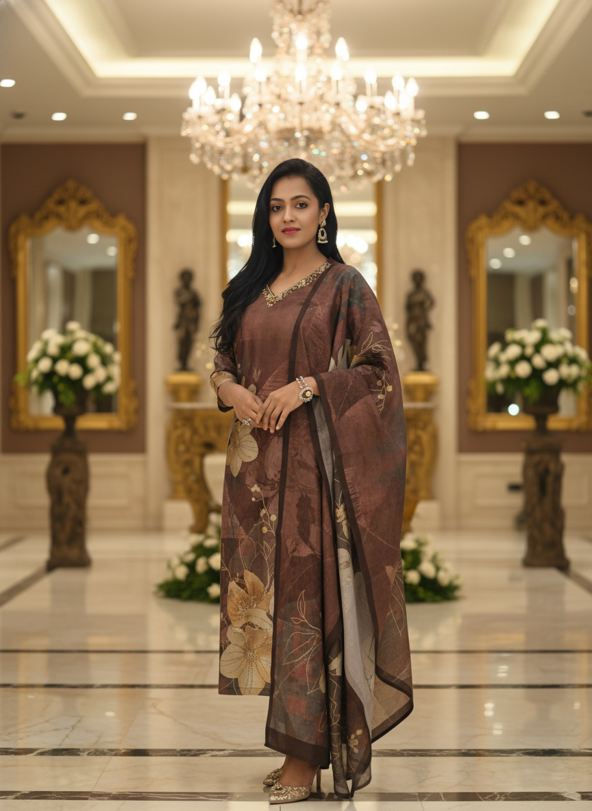 Modal Silk Kurti Pant Dupatta Set014765