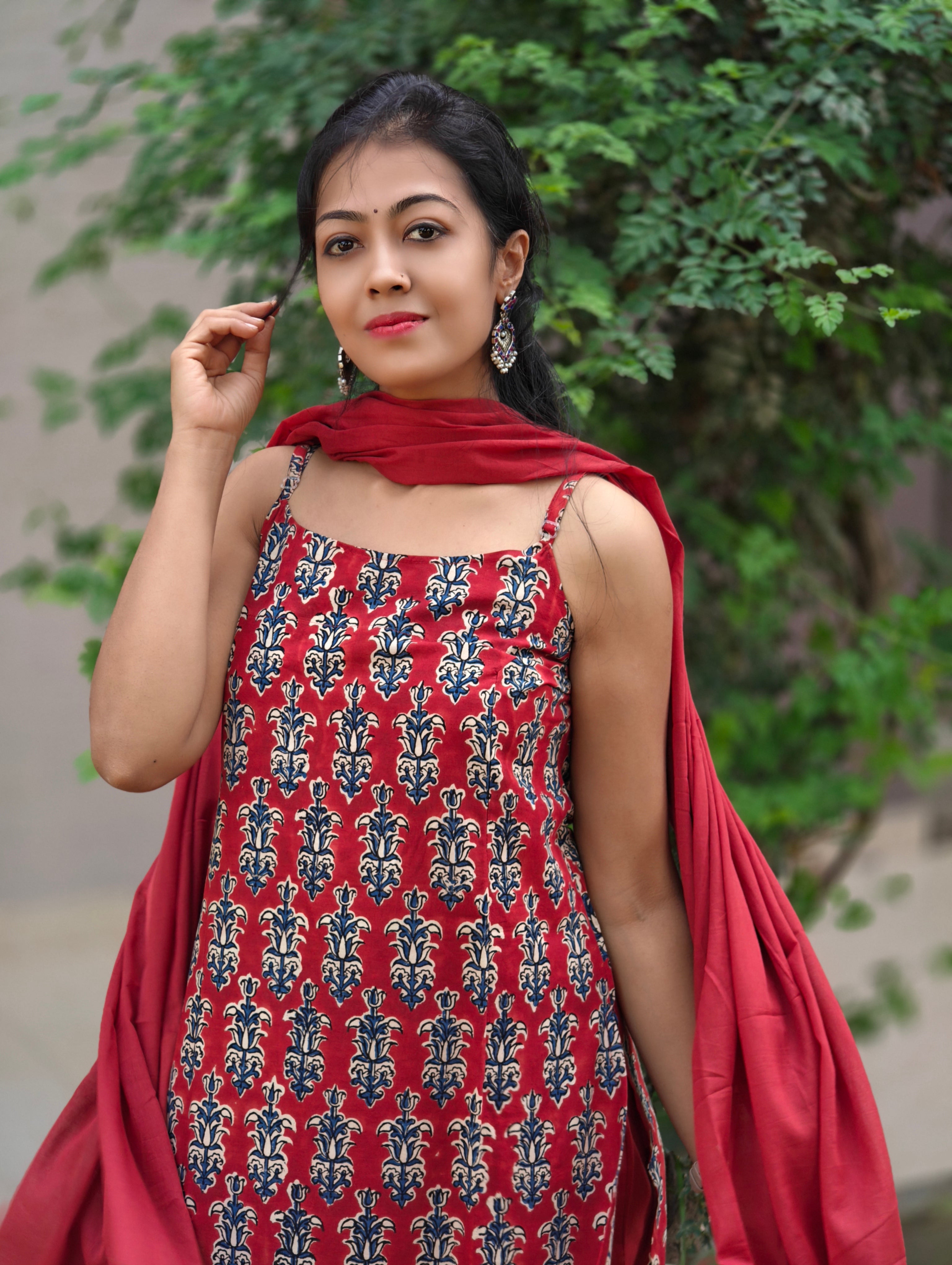 Strappy Bagru Print Suit Set 016363