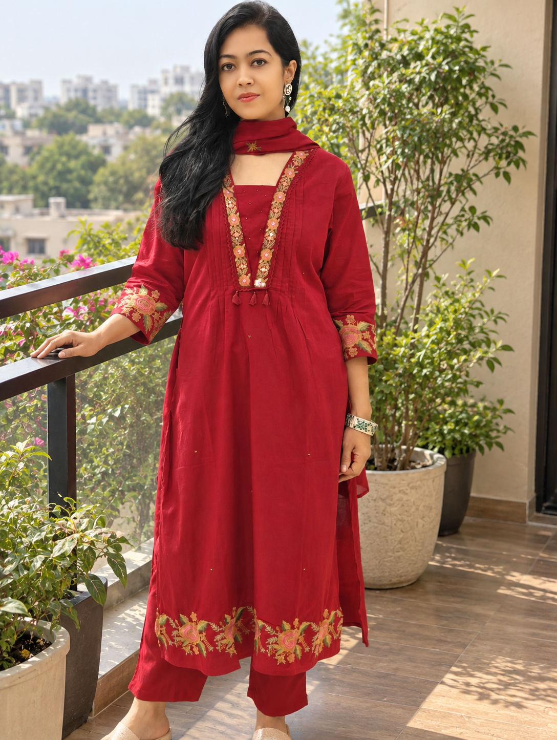 Elegant Maroon Embroidered Kurta Set 017019