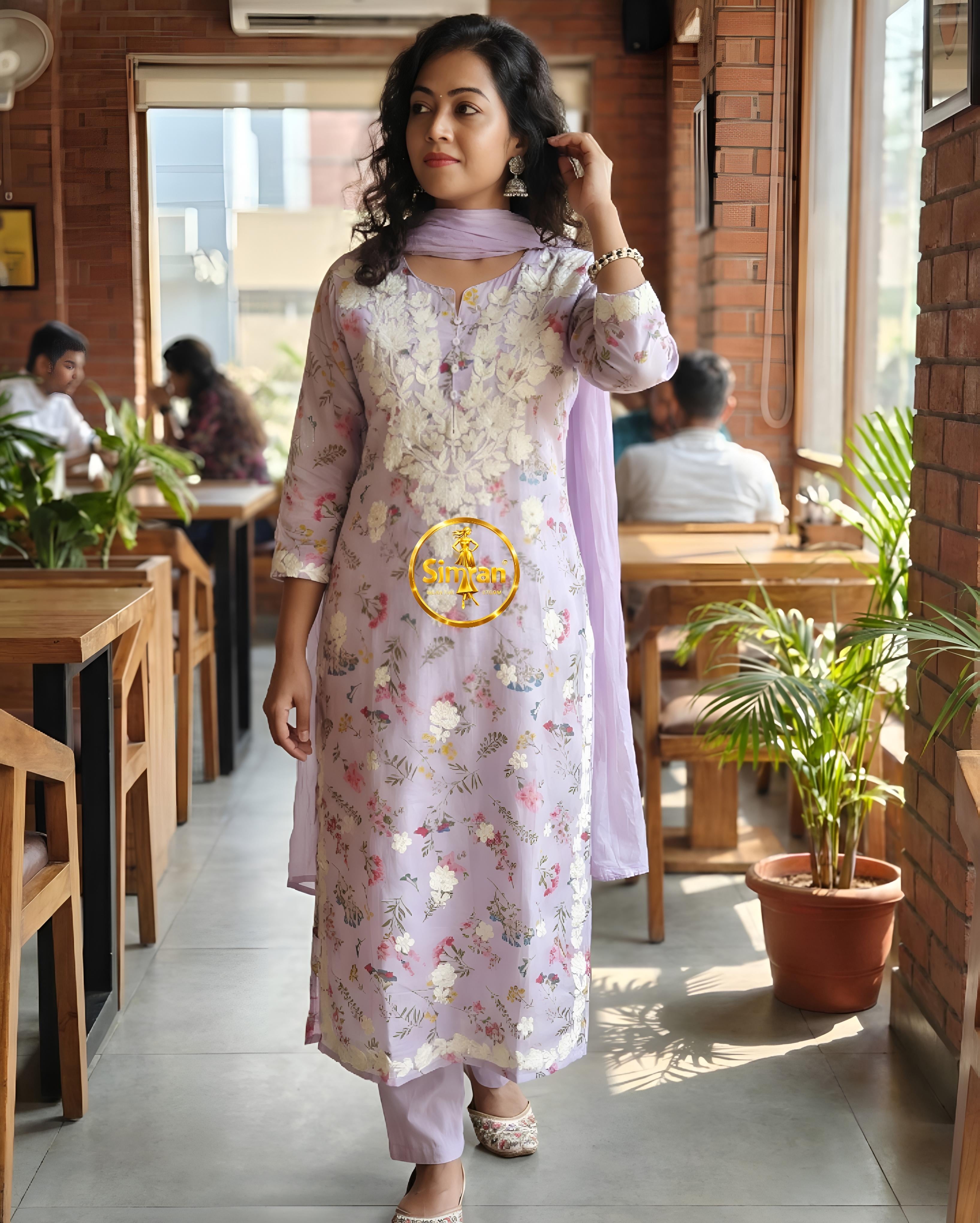 Mulmul Cotton Kurti Pant Dupatta Set 016019