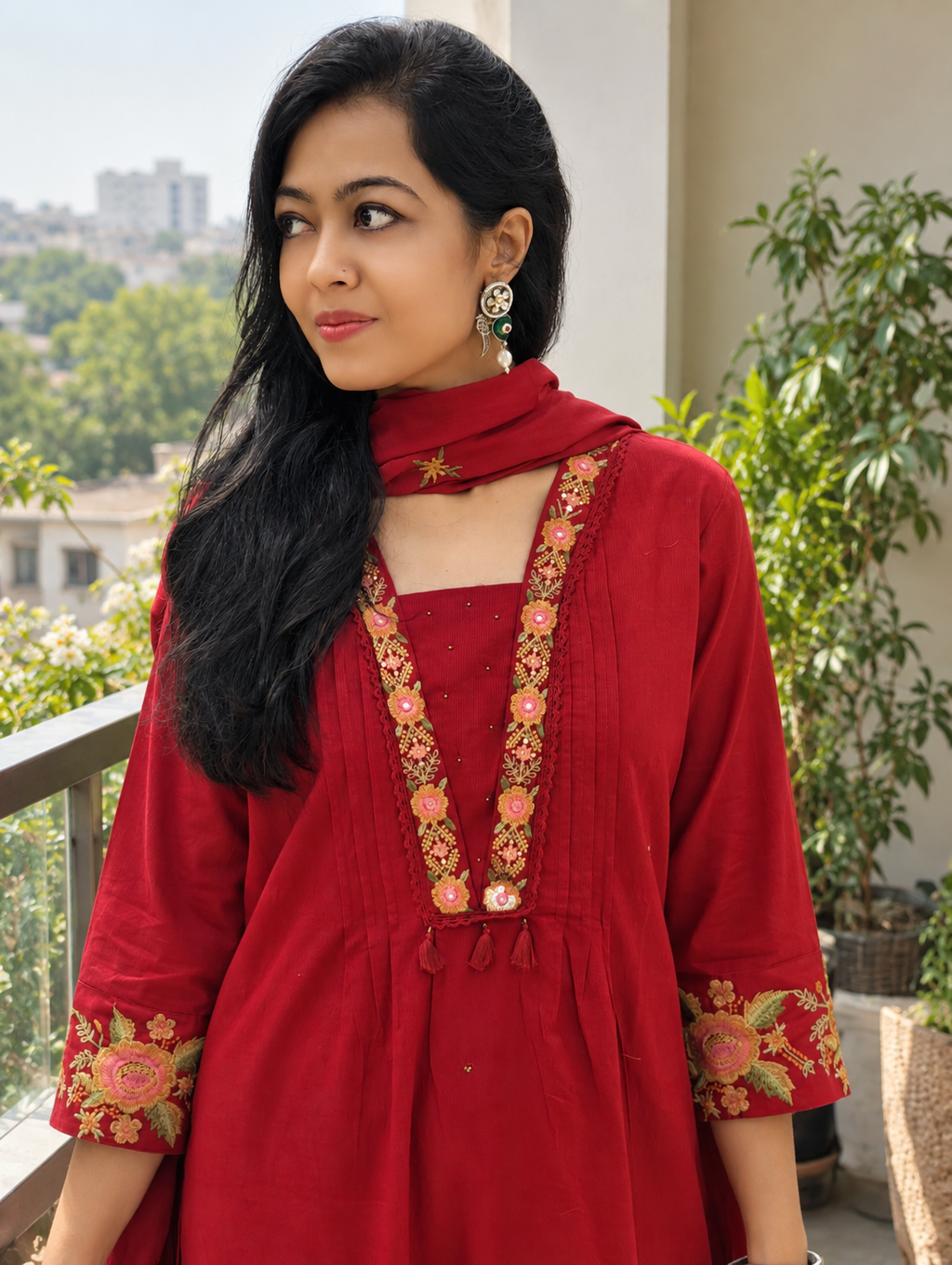 Elegant Maroon Embroidered Kurta Set 017019