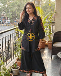Linen Cotton Embroidered Co-ord Set – Black 016016