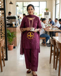 Linen Cotton Embroidered Kurti Set with Farshi Salwar & Dupatta 016479
