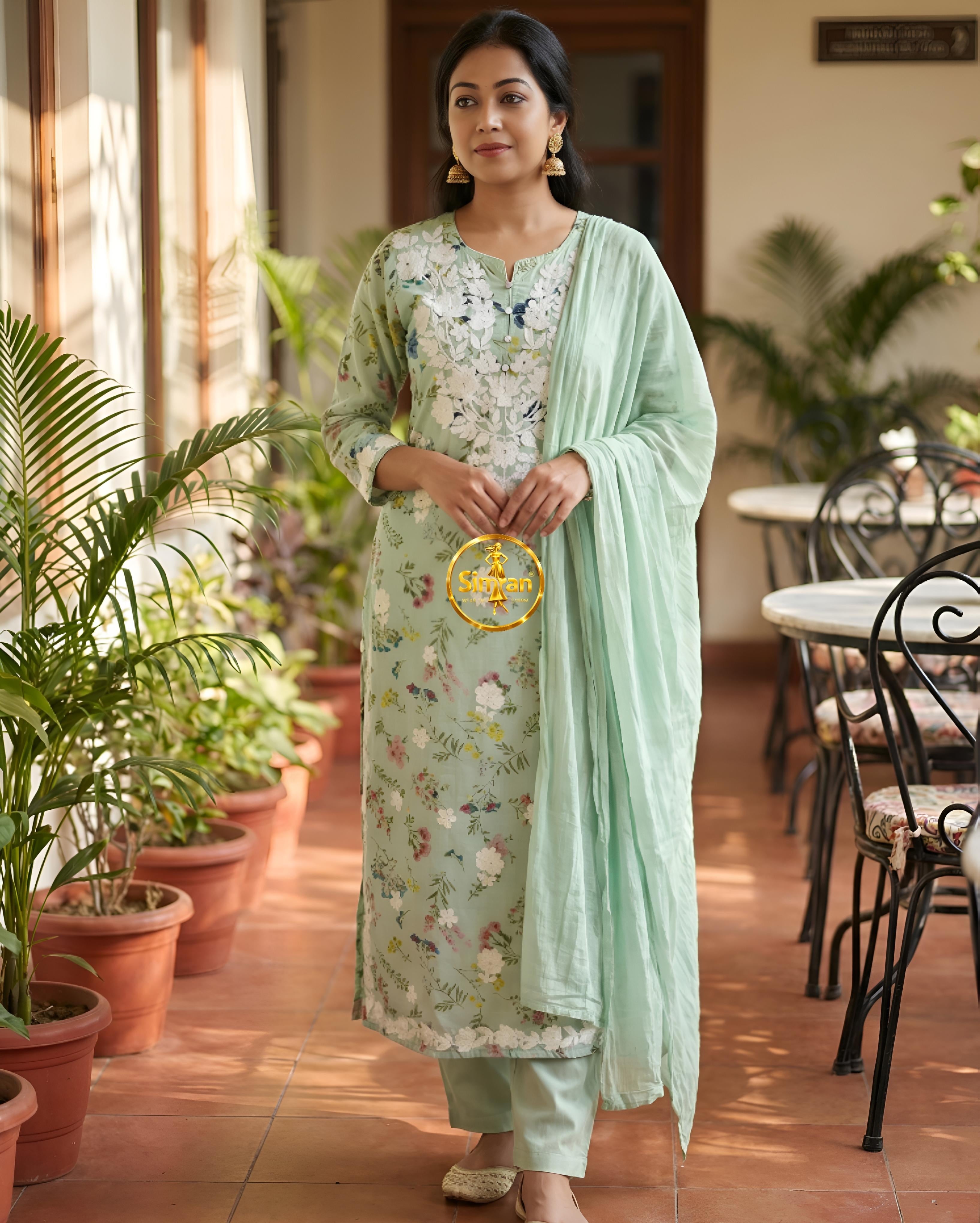 Mulmul Cotton Kurti Pant Dupatta Set 016018